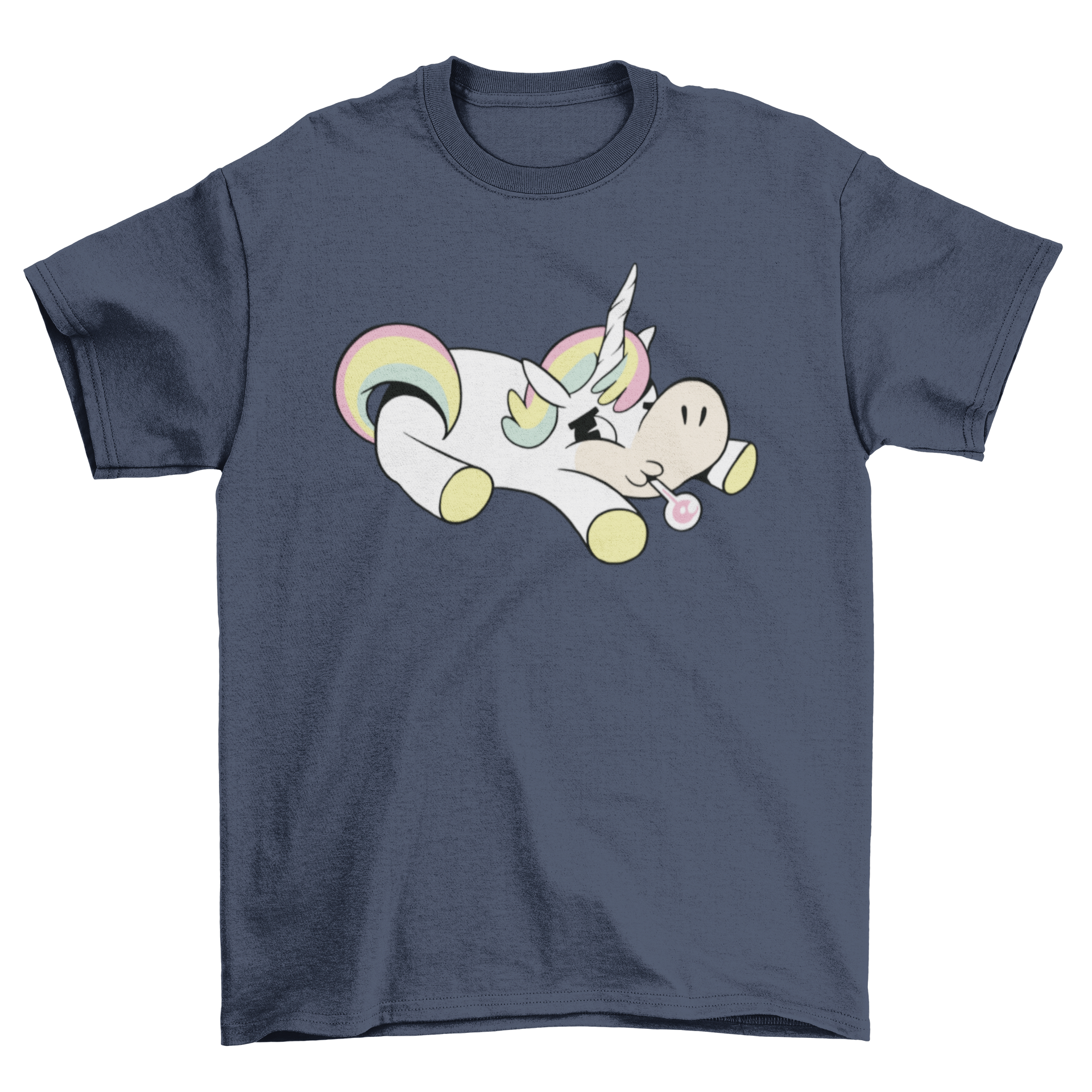 A colorful t-shirt featuring a cute unicorn taking its temperature, perfect for unicorn lovers.