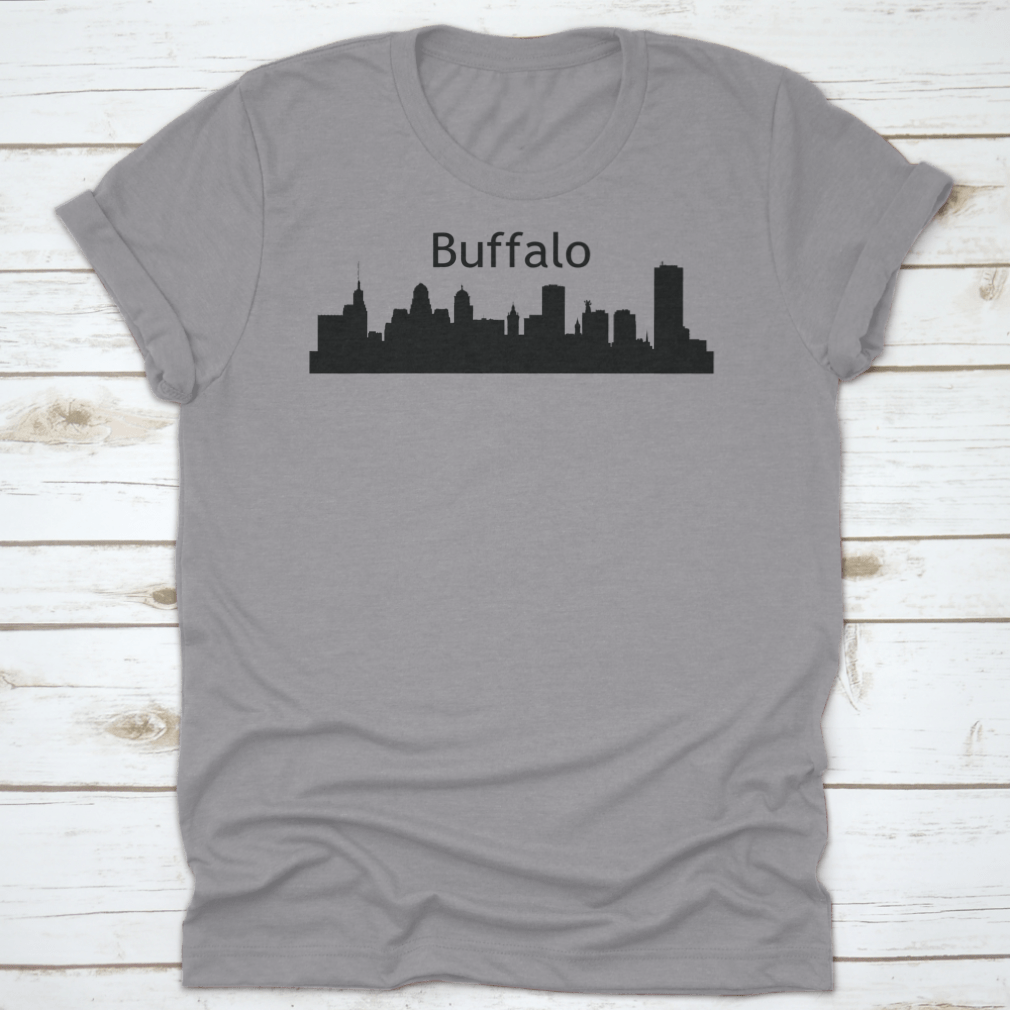 Silhouette architecture skyline of Buffalo, New York, beautifully reflected in water, showcasing iconic buildings.