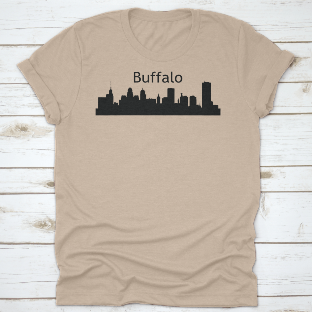 Silhouette architecture skyline of Buffalo, New York, beautifully reflected in water, showcasing iconic buildings.