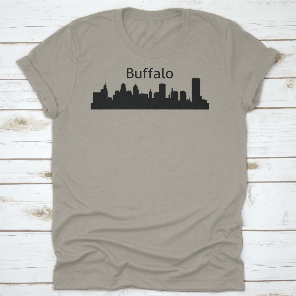 Silhouette architecture skyline of Buffalo, New York, beautifully reflected in water, showcasing iconic buildings.