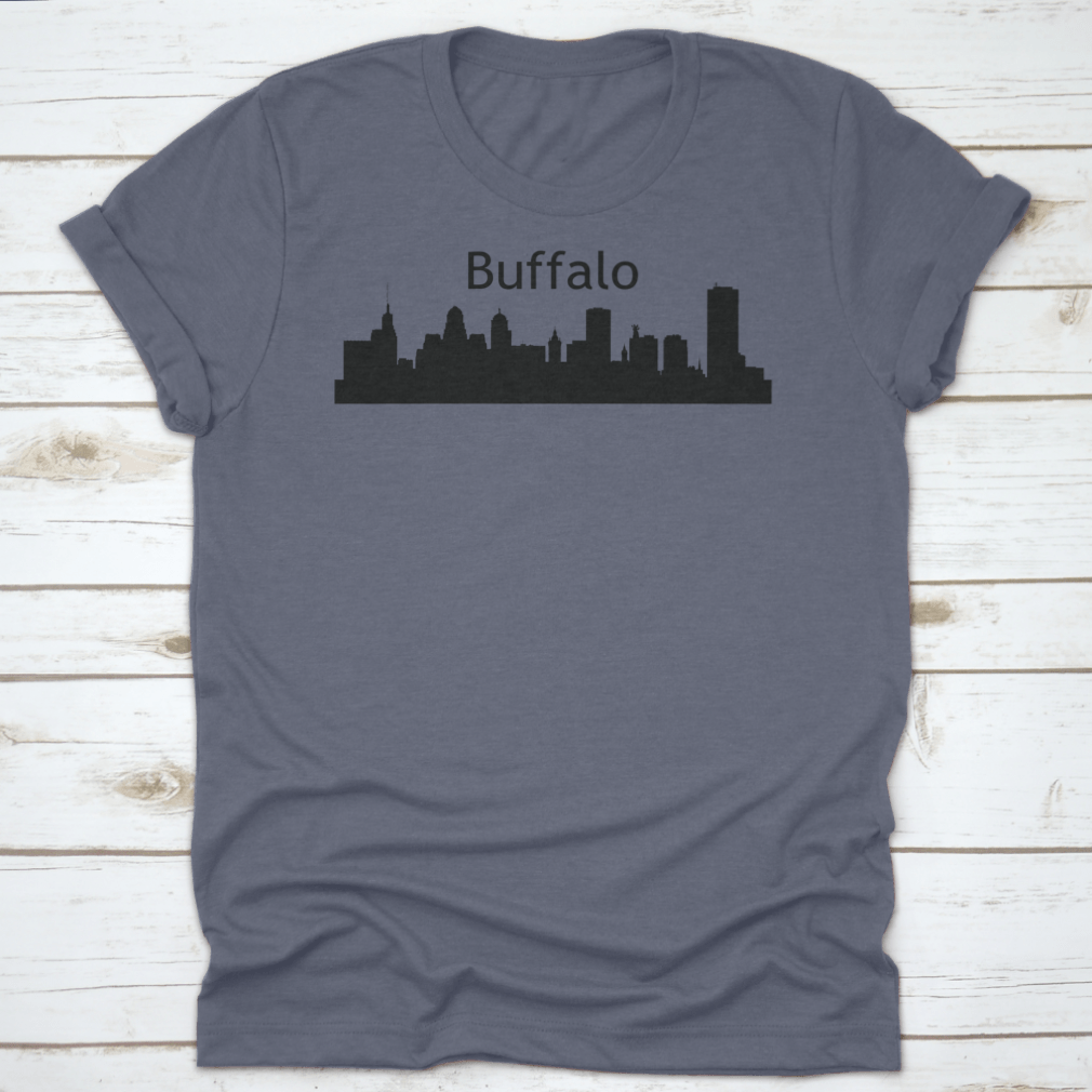 Silhouette architecture skyline of Buffalo, New York, beautifully reflected in water, showcasing iconic buildings.