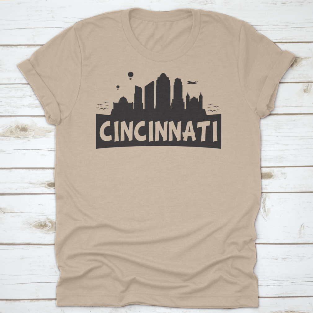 Silhouette banner showcasing the Cincinnati Ohio city skyline with colorful hot air balloons in the sky.