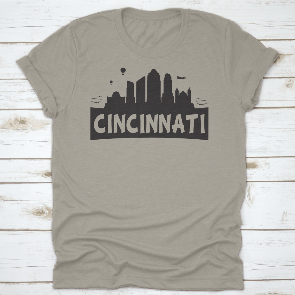 Silhouette banner showcasing the Cincinnati Ohio city skyline with colorful hot air balloons in the sky.