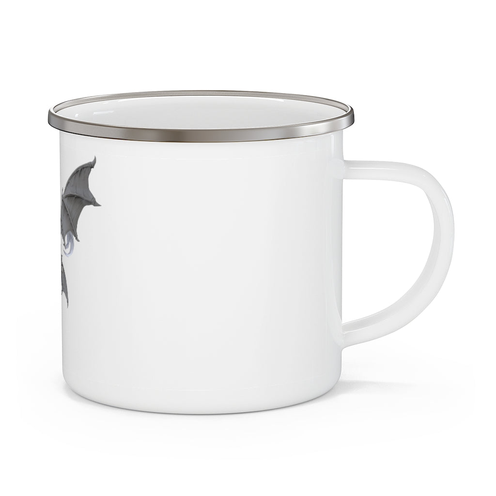 Silvanny Enamel Camping Mug with a personalized design, showcasing its durable stainless steel and stylish rounded corners.