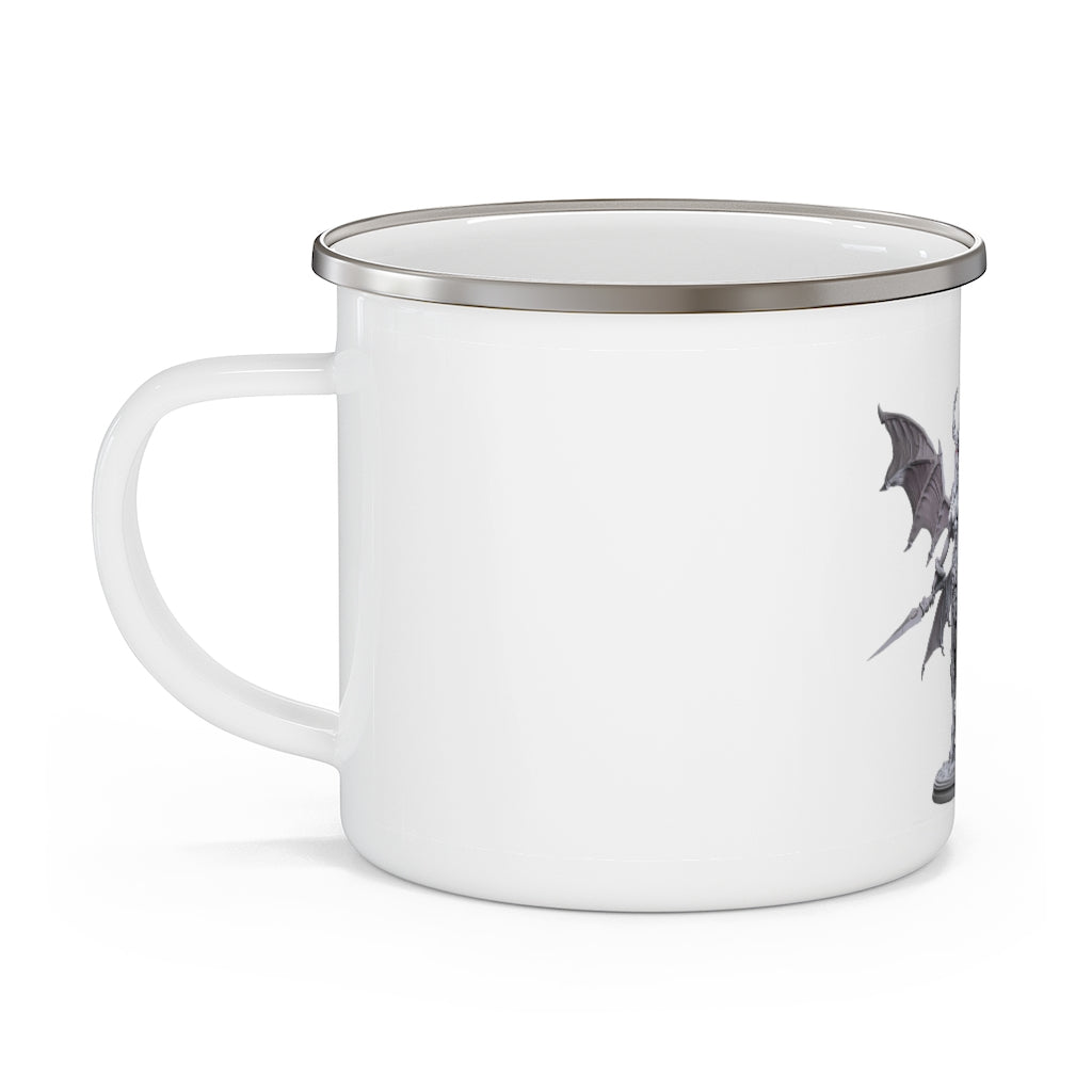 Silvanny Enamel Camping Mug with a personalized design, showcasing its durable stainless steel and stylish rounded corners.