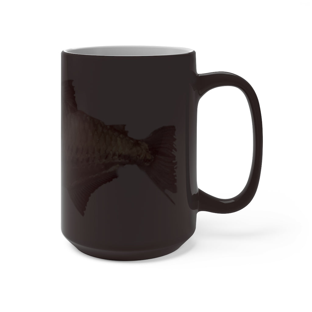 A stylish silver fish color changing mug showcasing its unique design and color transformation feature.