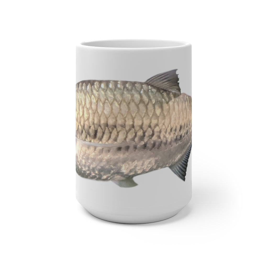 A stylish silver fish color changing mug showcasing its unique design and color transformation feature.