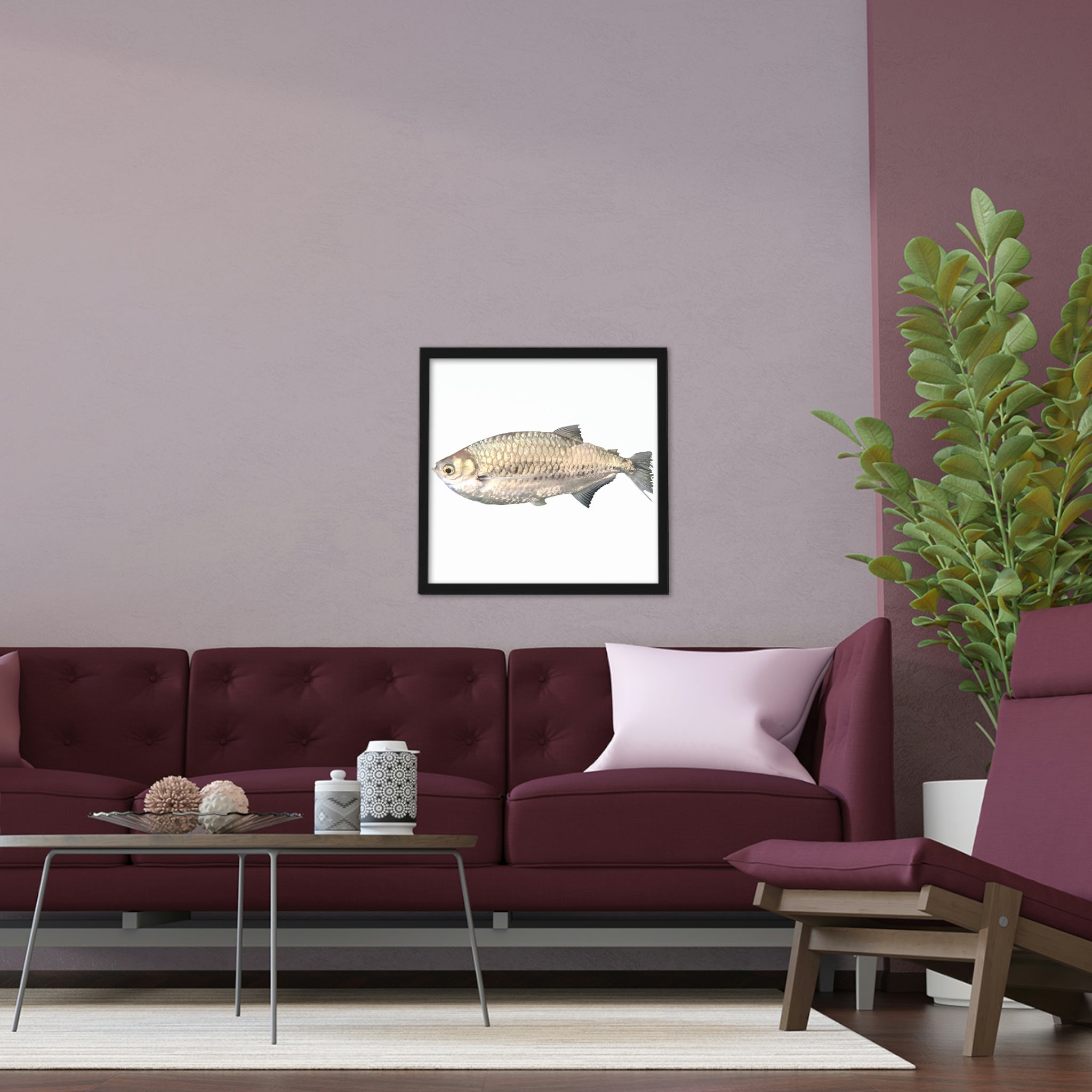 A beautifully framed Silver Fish poster with a hand-crafted wooden frame, showcasing vibrant colors and intricate details.