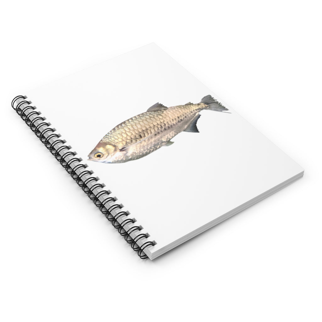 Silver Fish Spiral Notebook with ruled line pages and a printed front cover, featuring a black back cover.