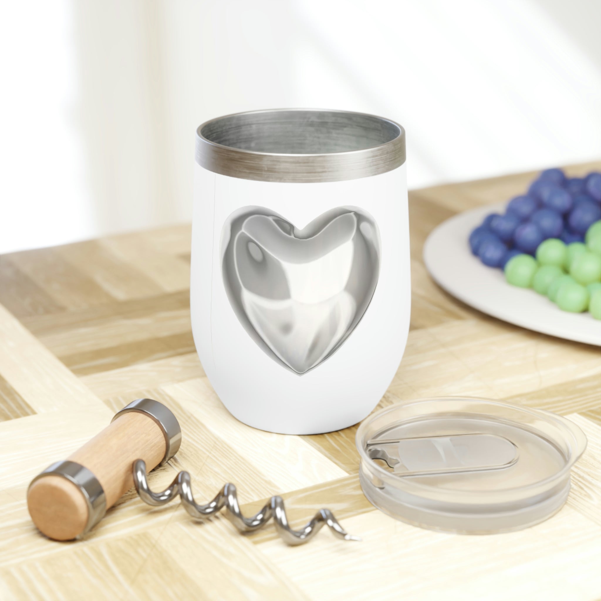 Silver Heart Chill Wine Tumbler with double-insulated walls, showcasing a sleek stainless steel design perfect for wine lovers.