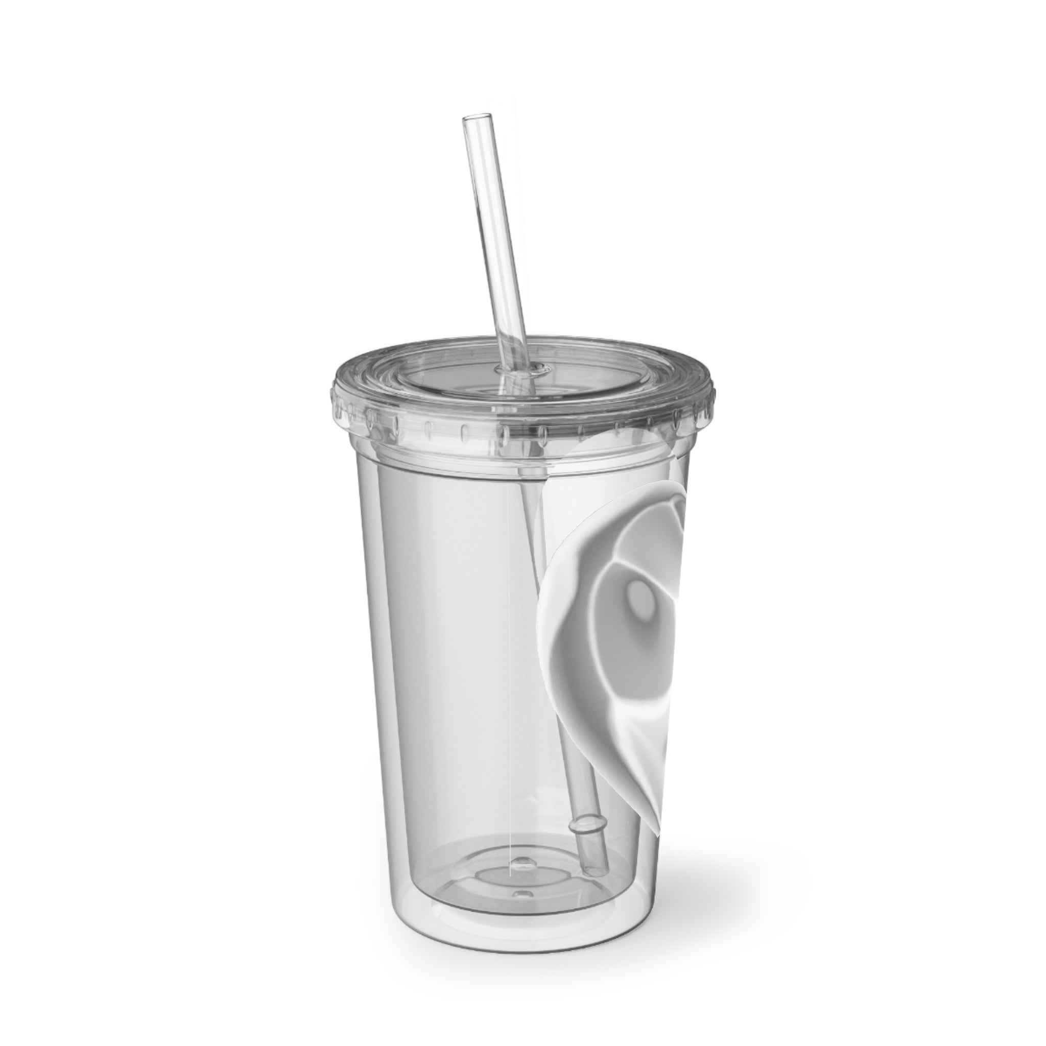 Silver Heart Suave Acrylic Cup with a sleek stainless steel design, featuring a plastic straw and customizable print area.