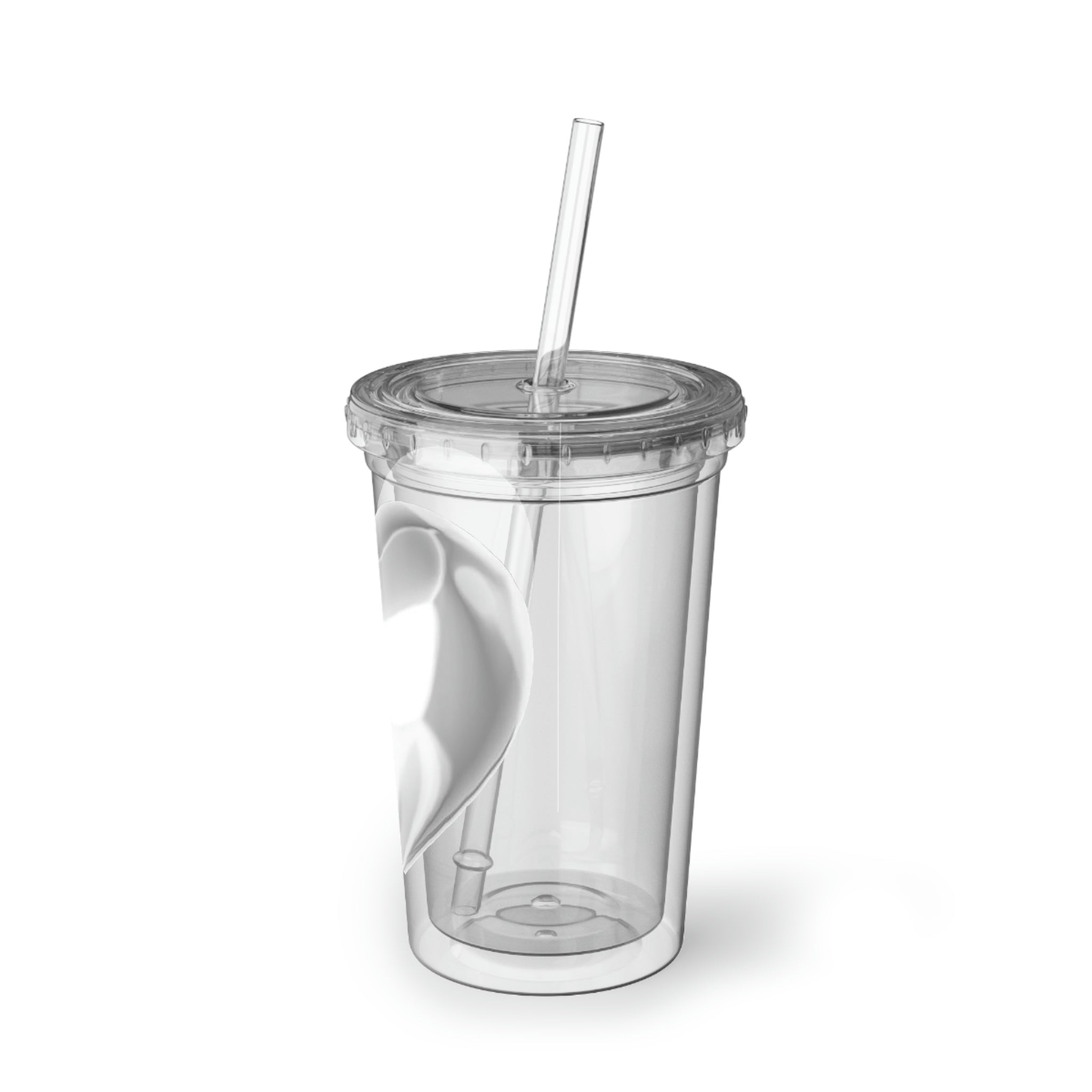 Silver Heart Suave Acrylic Cup with a sleek stainless steel design, featuring a plastic straw and customizable print area.