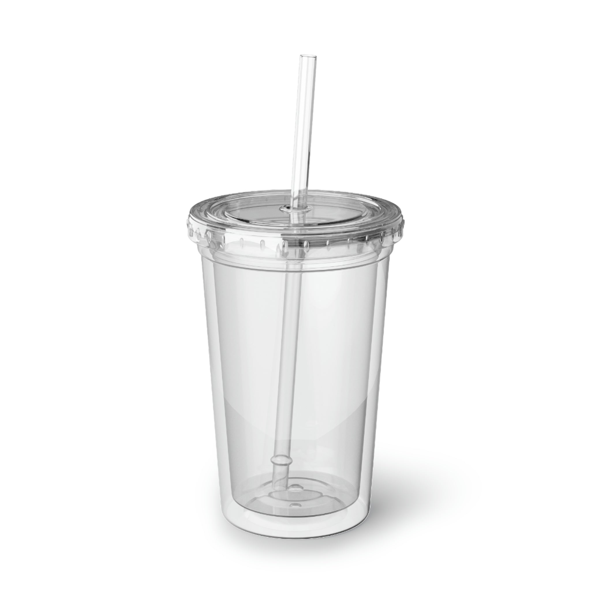 Silver Heart Suave Acrylic Cup with a sleek stainless steel design, featuring a plastic straw and customizable print area.