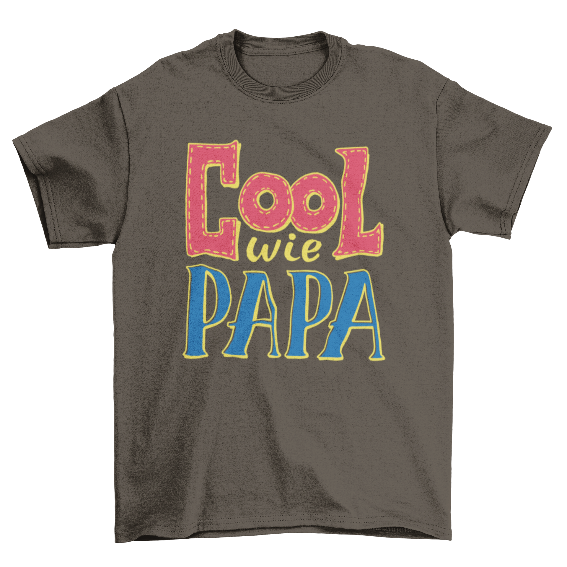 A comfortable t-shirt featuring the German phrase 'Cool wie papa' in doodle style with a running stitch design.