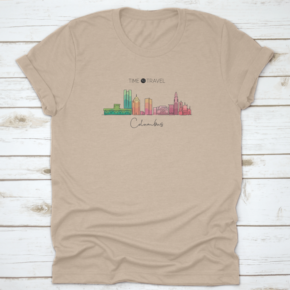 Single continuous line drawing of the Columbus City skyline, showcasing iconic buildings in a minimalist style.