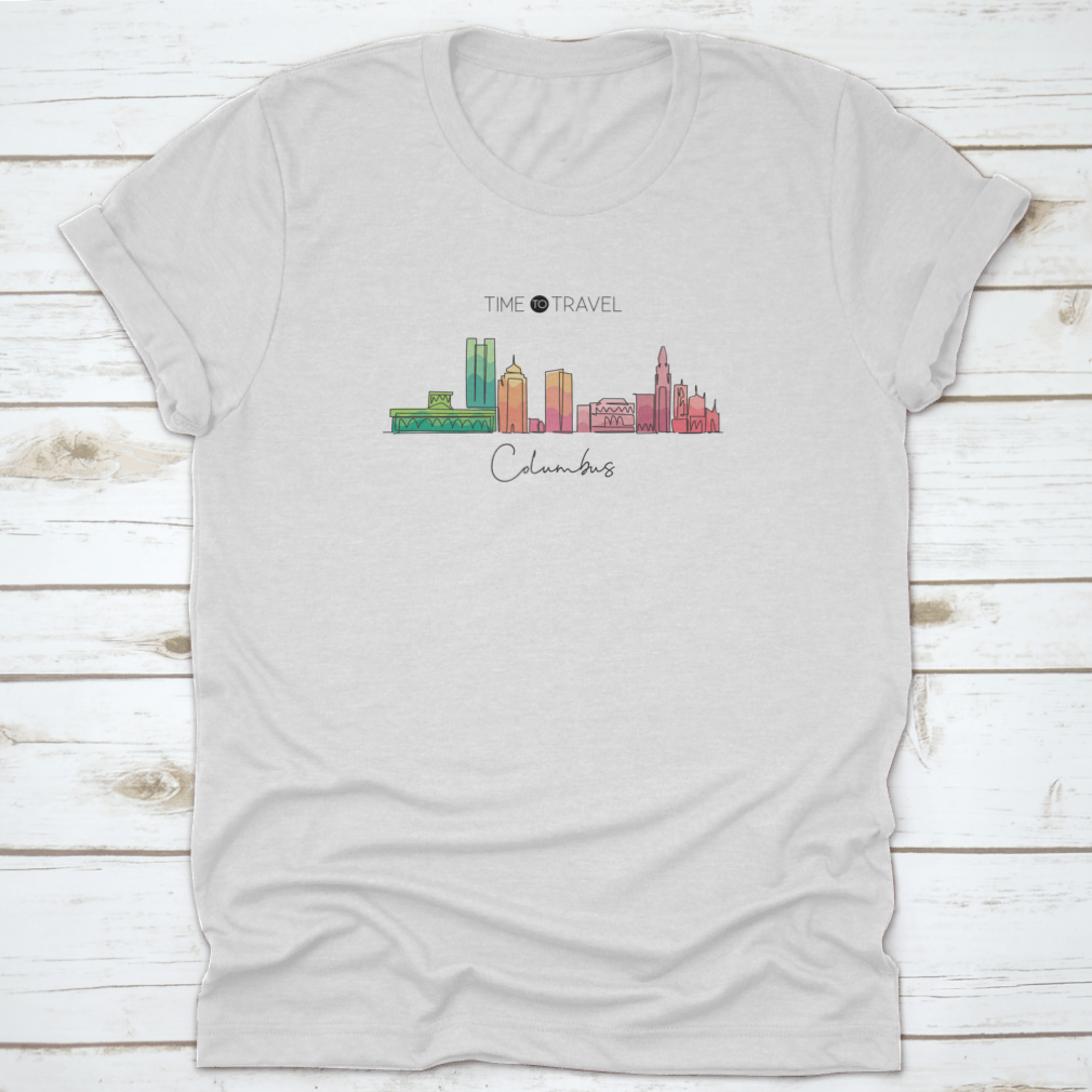 Single continuous line drawing of the Columbus City skyline, showcasing iconic buildings in a minimalist style.