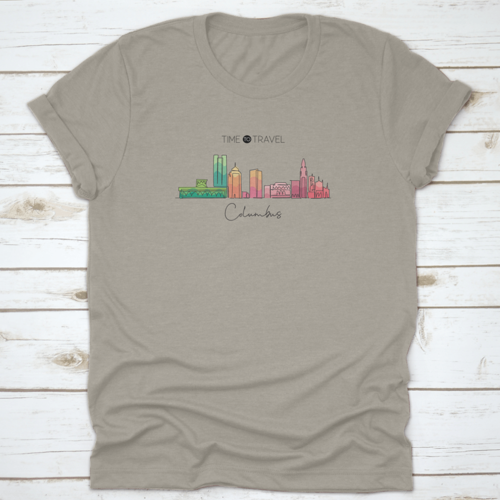 Single continuous line drawing of the Columbus City skyline, showcasing iconic buildings in a minimalist style.