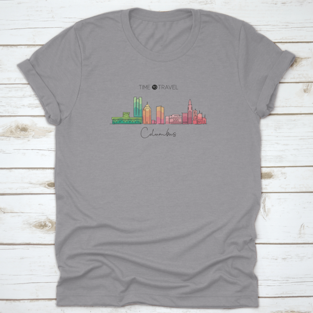 Single continuous line drawing of the Columbus City skyline, showcasing iconic buildings in a minimalist style.