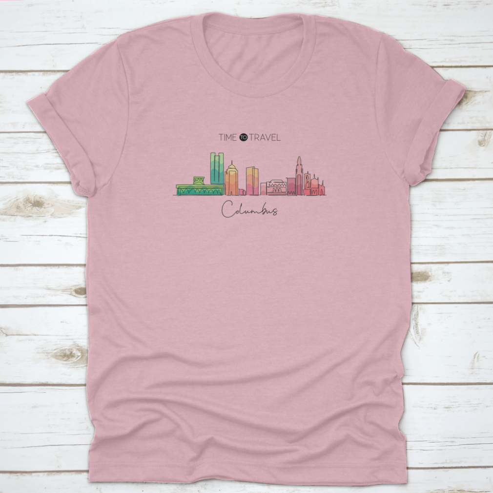 Single continuous line drawing of the Columbus City skyline, showcasing iconic buildings in a minimalist style.