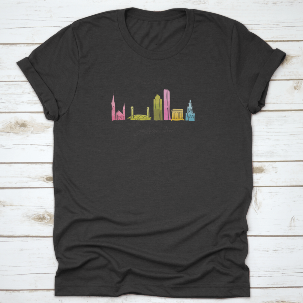 Single continuous line drawing of Jacksonville city skyline, showcasing iconic buildings in a minimalist style.