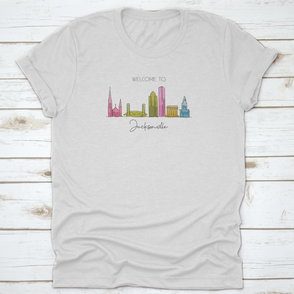 Single continuous line drawing of Jacksonville city skyline, showcasing iconic buildings in a minimalist style.