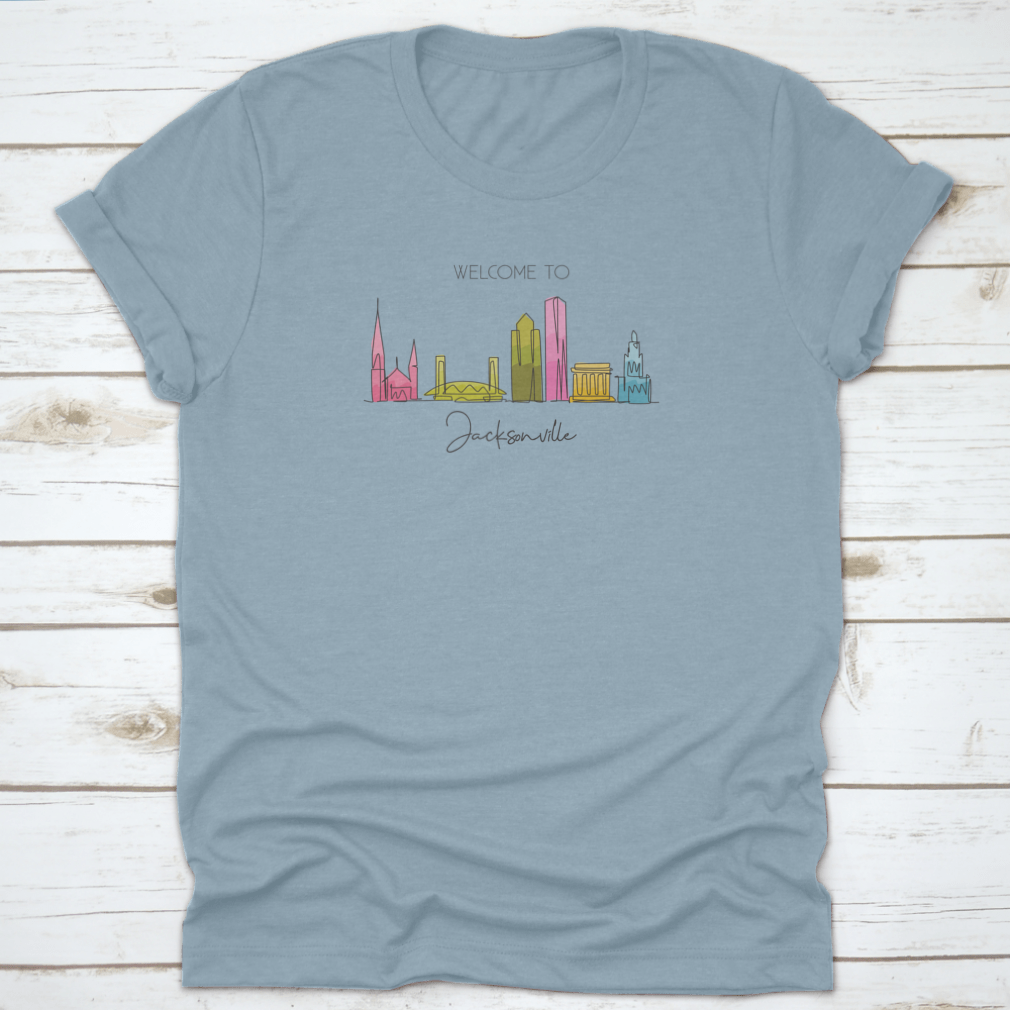 Single continuous line drawing of Jacksonville city skyline, showcasing iconic buildings in a minimalist style.