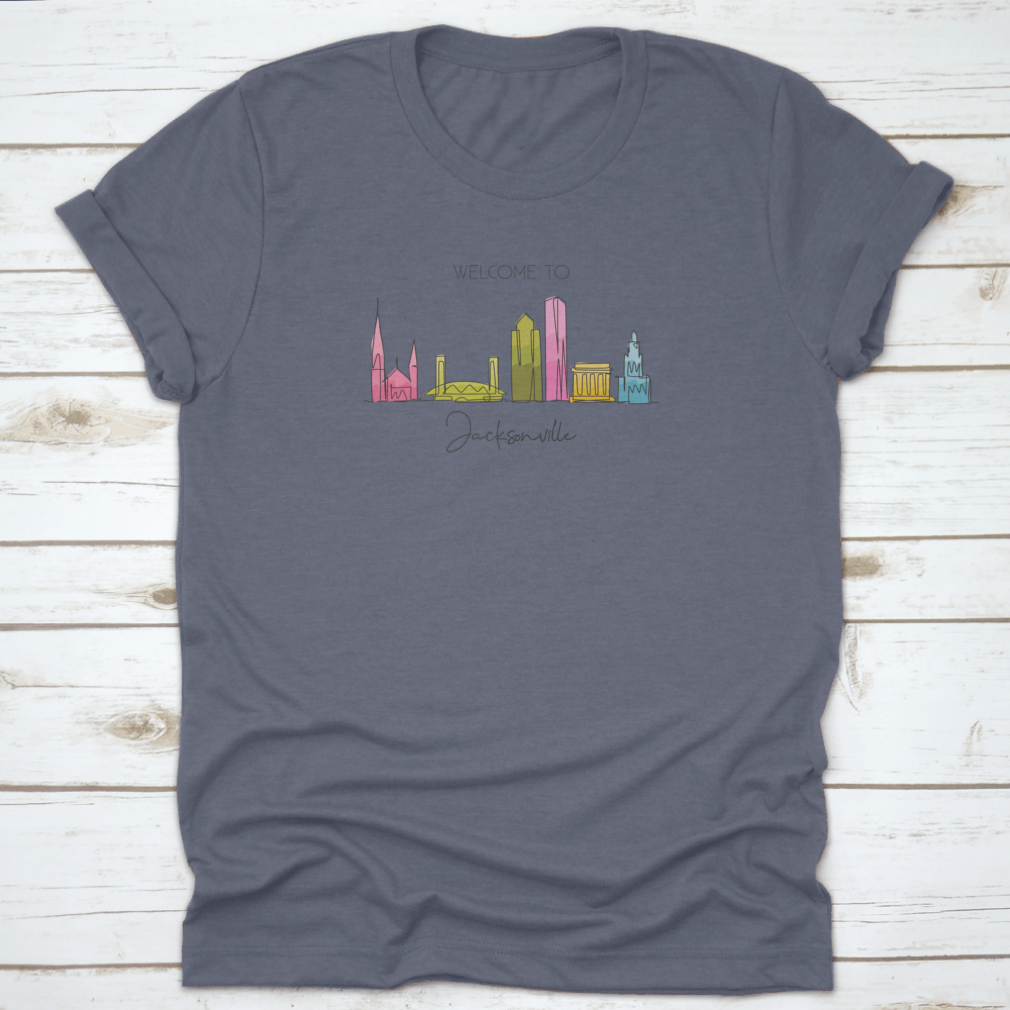 Single continuous line drawing of Jacksonville city skyline, showcasing iconic buildings in a minimalist style.