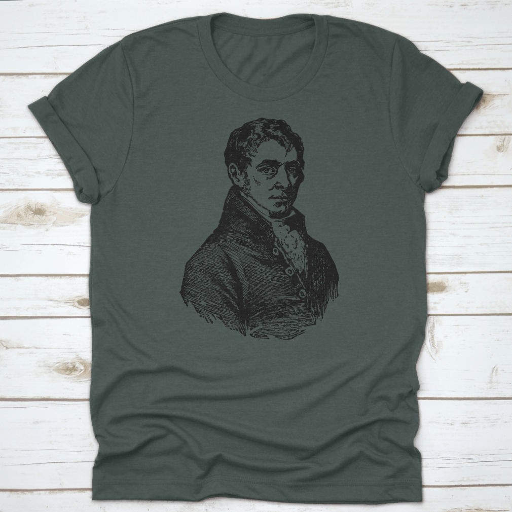 A comfortable cotton t-shirt featuring a tribute to Sir Humphrey Davy, showcasing its classic fit and quality fabric.