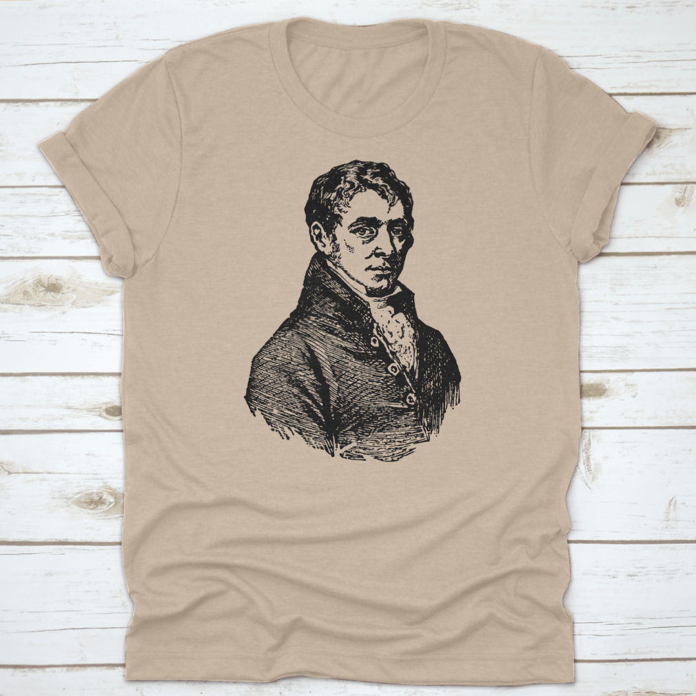 A comfortable cotton t-shirt featuring a tribute to Sir Humphrey Davy, showcasing its classic fit and quality fabric.