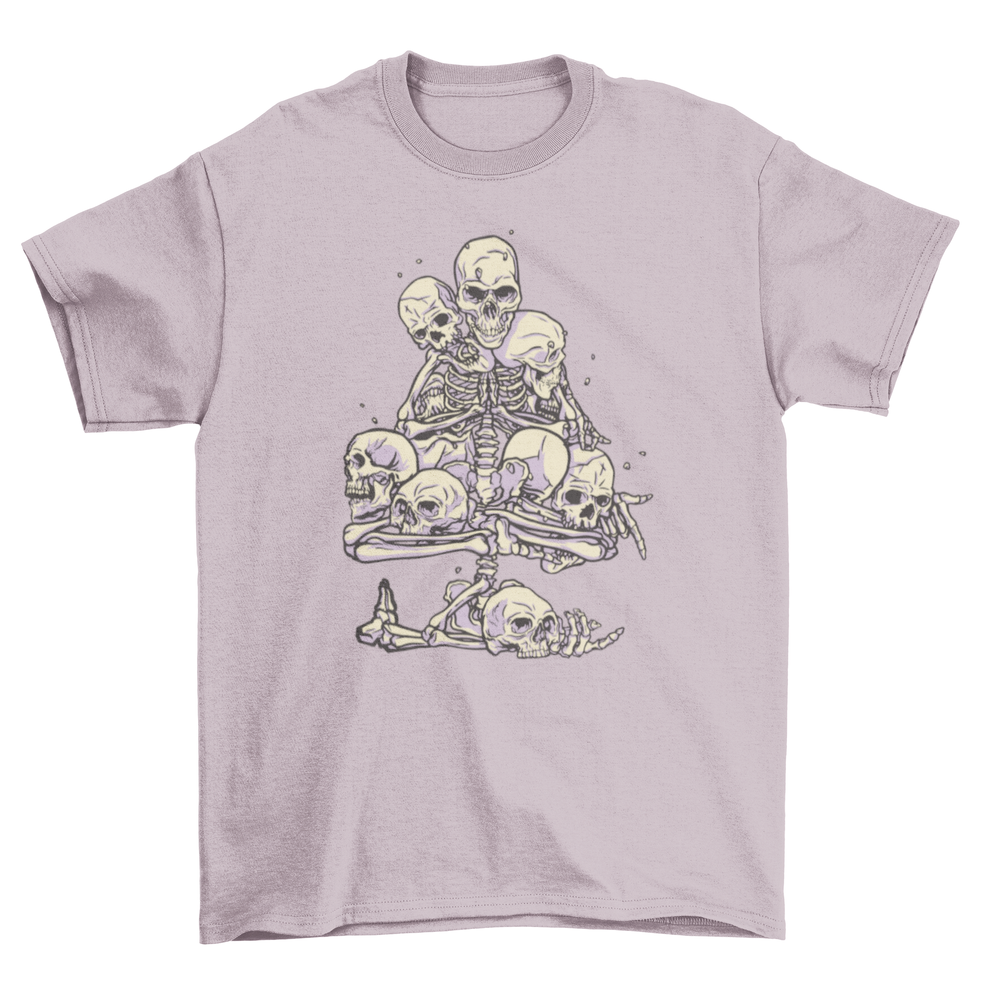 Skeleton and skulls tree t-shirt featuring a detailed graphic design of skulls and skeletons piled together.