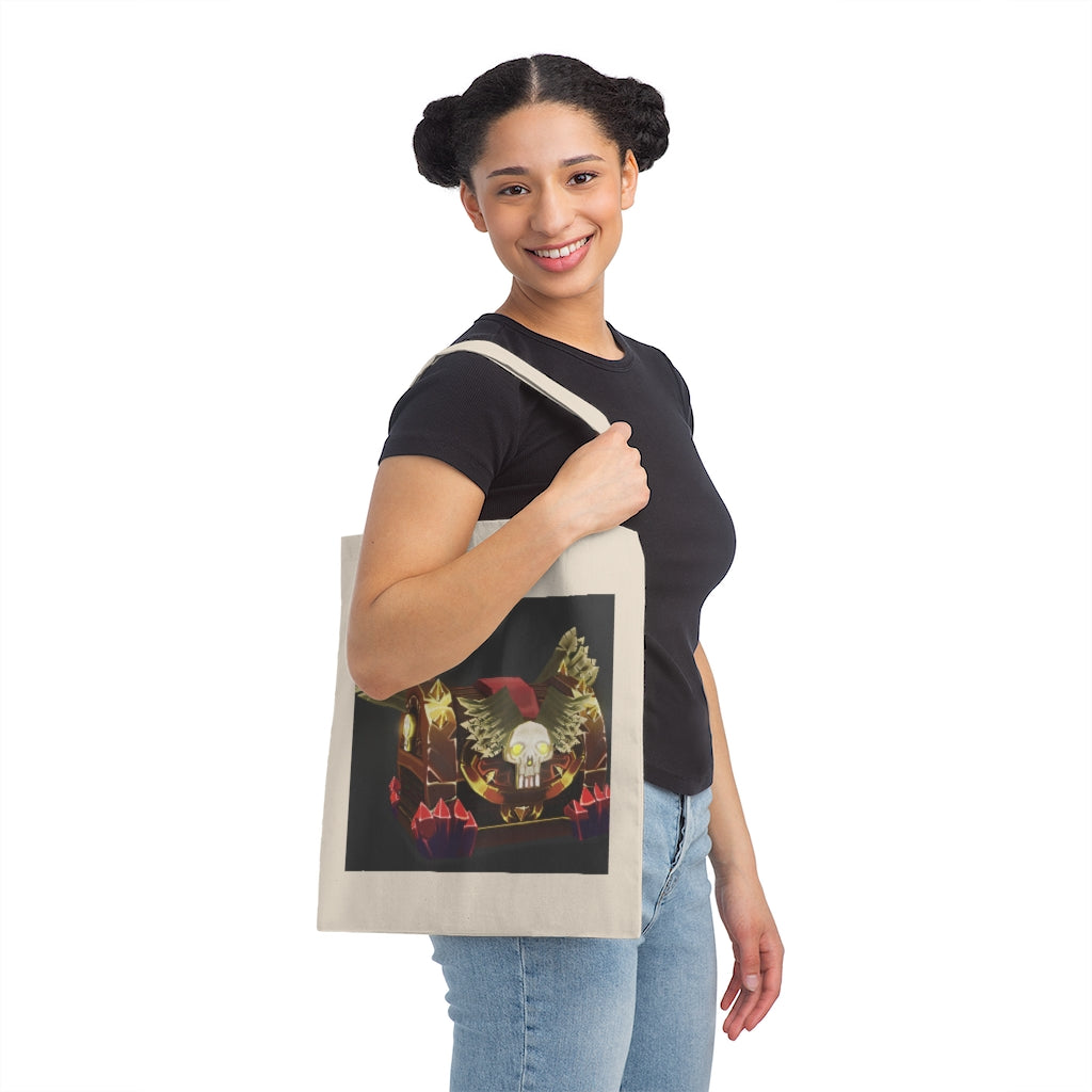 Skeleton Chest Canvas Tote Bag made of 100% cotton sheeting, featuring reinforced handles and a stylish design for personalized use.