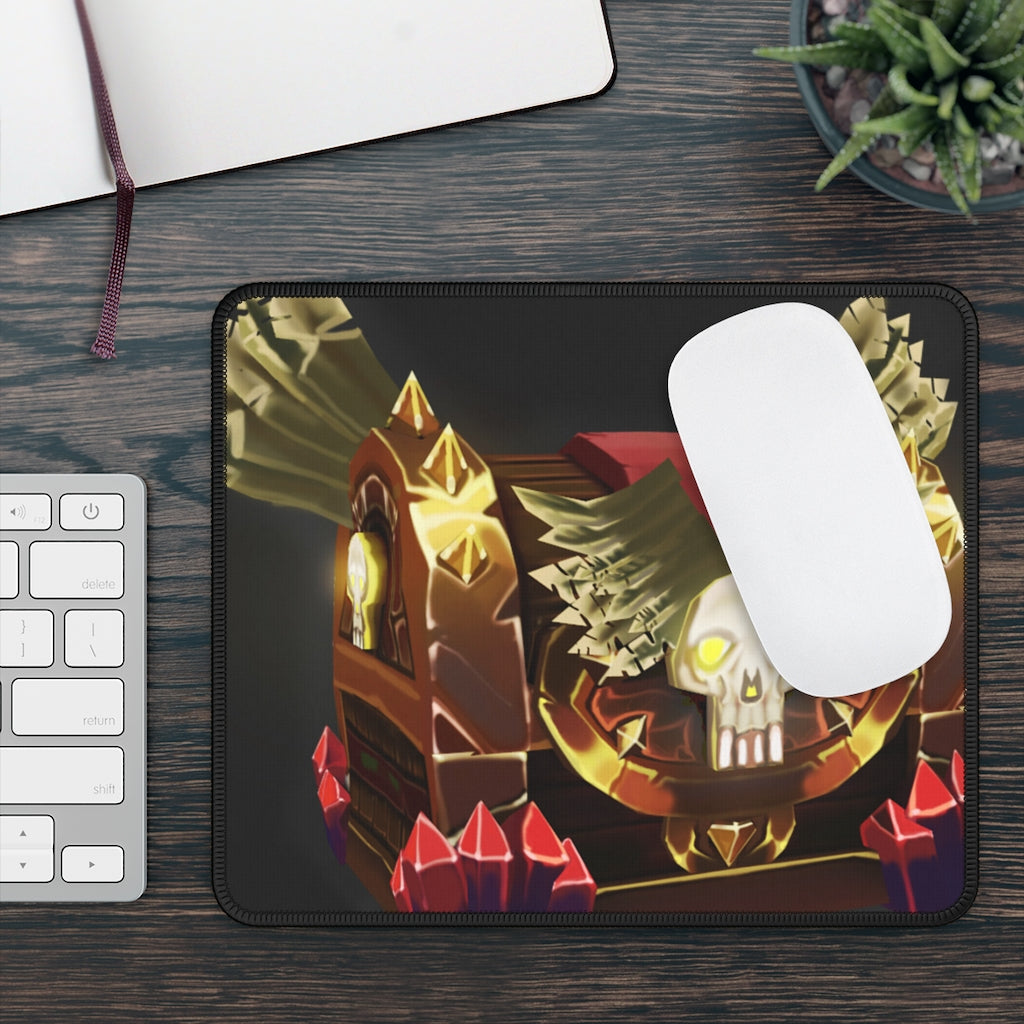 Skeleton Chest Gaming Mouse Pad featuring vibrant designs and stitched edges, ideal for gaming and office use.