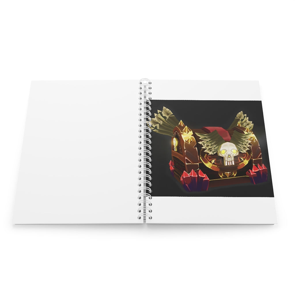 Skeleton Chest Spiral Notebook with customizable covers and wide-ruled pages, featuring a semi-gloss laminated finish.