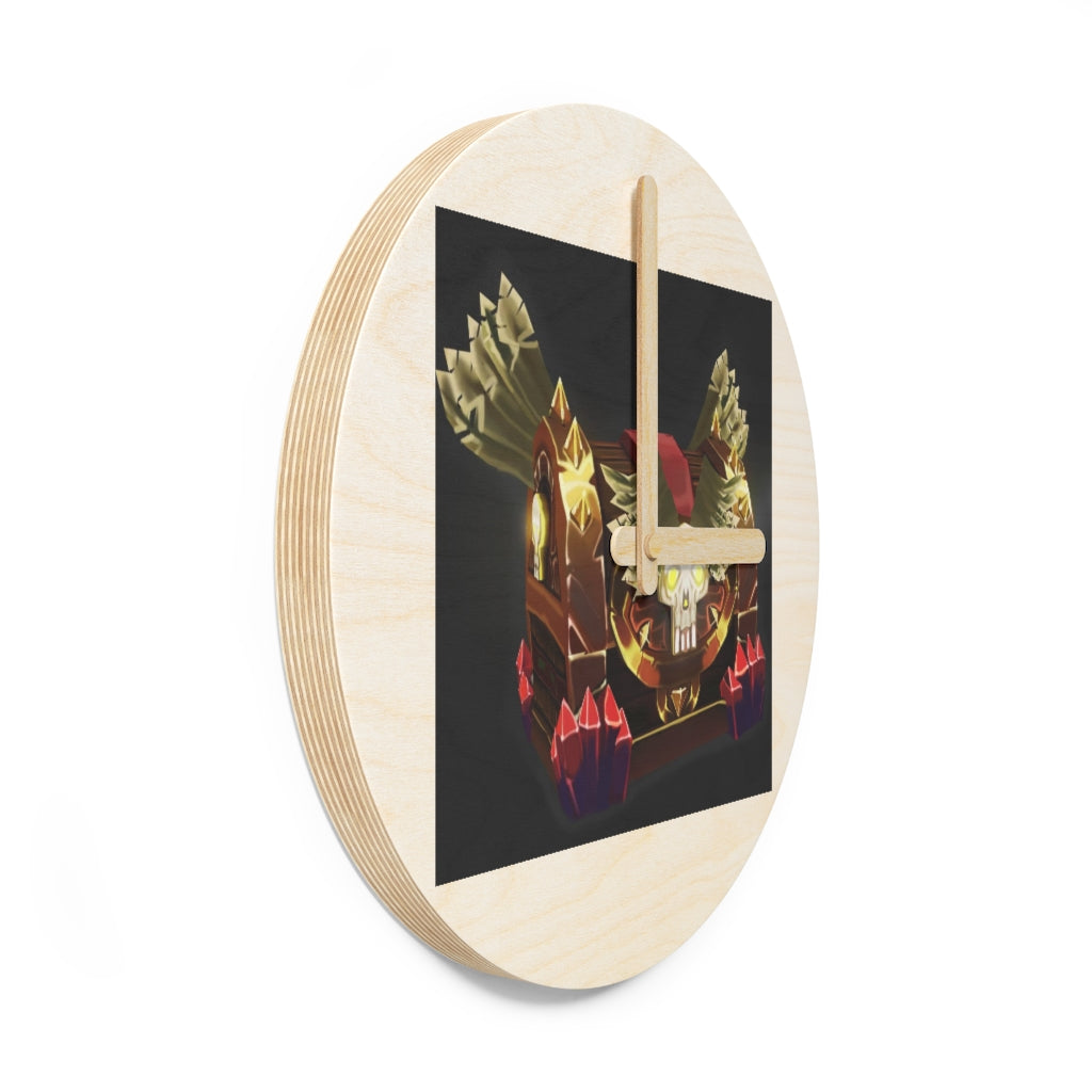 Skeleton Chest Wooden Wall Clock made from sustainable birch plywood, featuring customizable designs and available in two sizes.