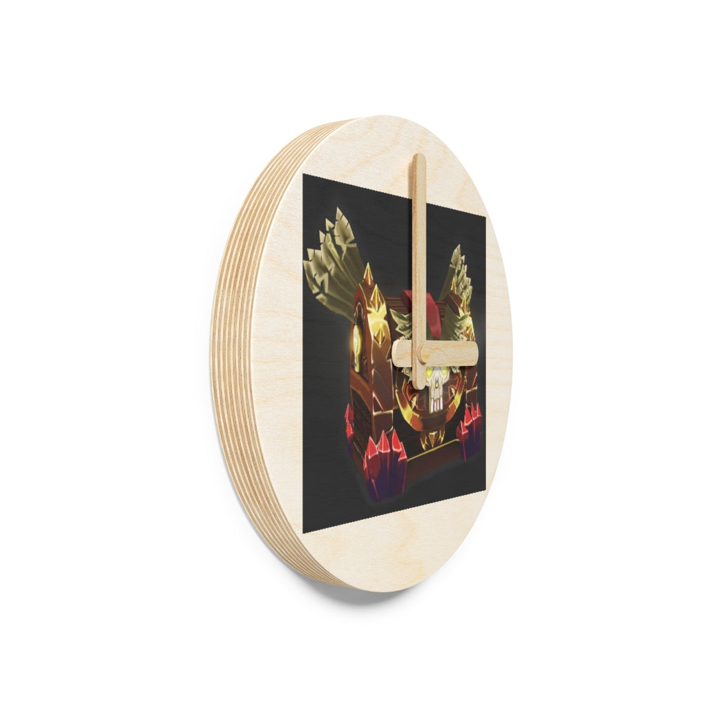 Skeleton Chest Wooden Wall Clock made from sustainable birch plywood, featuring customizable designs and available in two sizes.