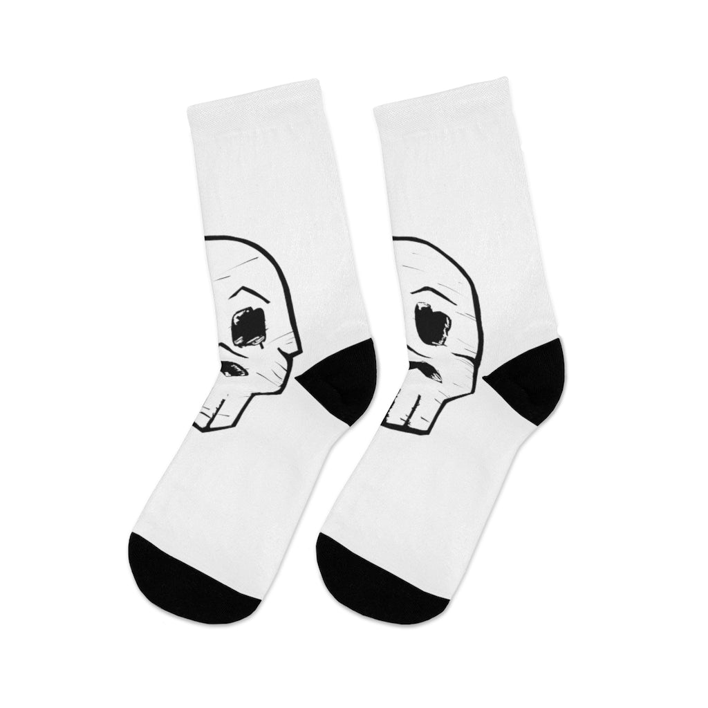 A pair of Skeleton DTG Socks featuring a stylish skeleton design, made from a blend of recycled materials for comfort and durability.