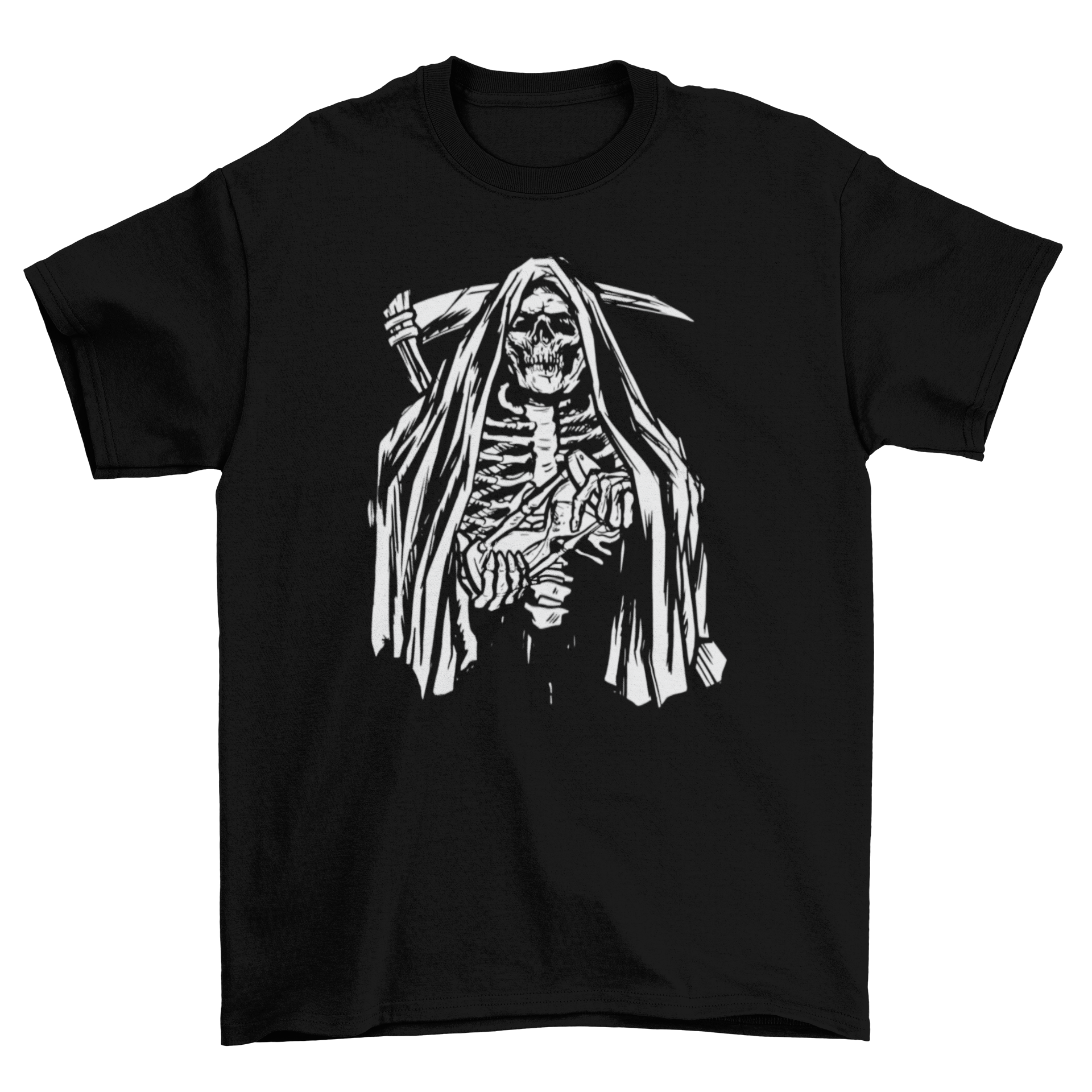 Skeleton grim reaper t-shirt featuring a detailed skeleton design, perfect for Halloween or casual wear.