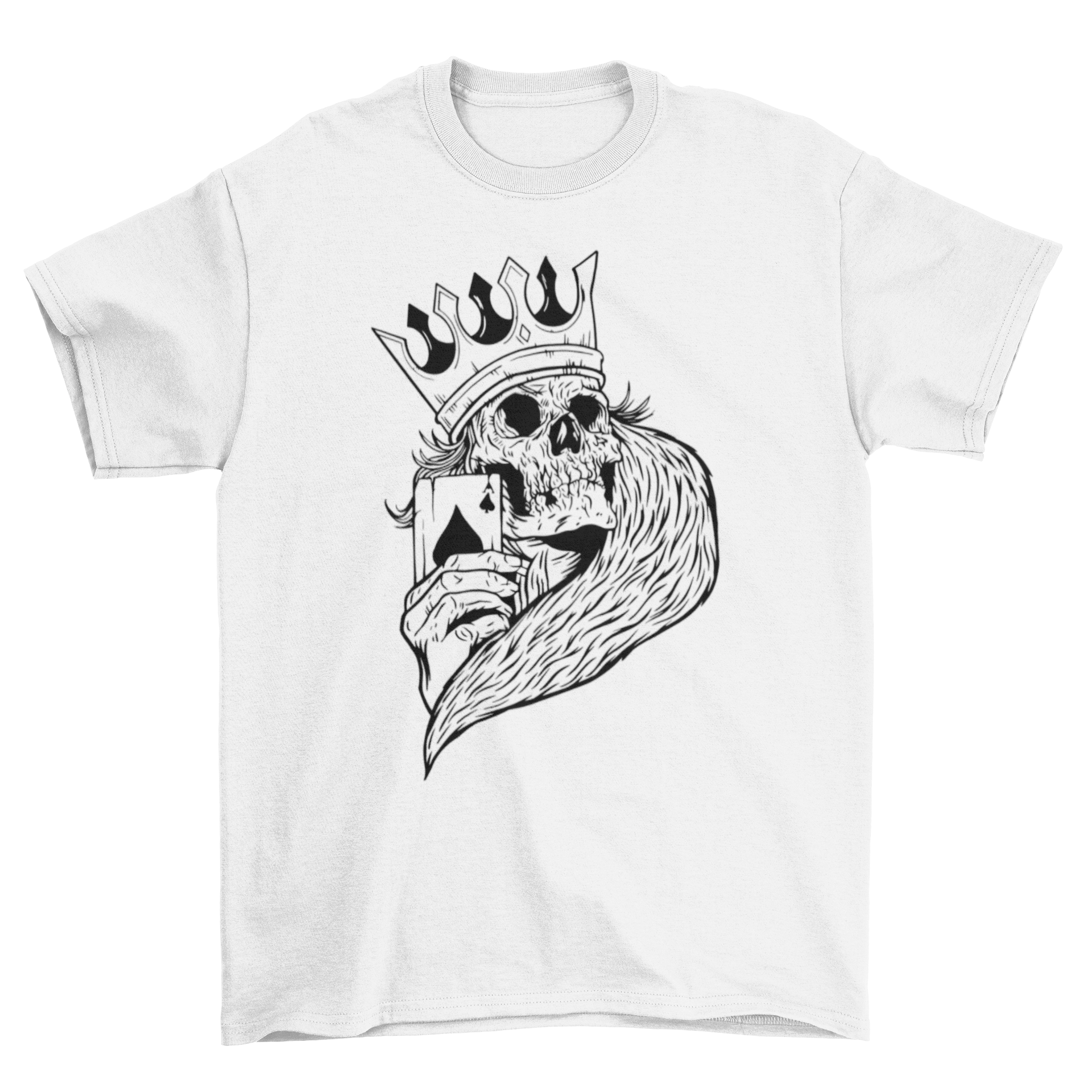 Skeleton King Poker T-shirt featuring a skeleton king holding an ace of spades in a bold design.