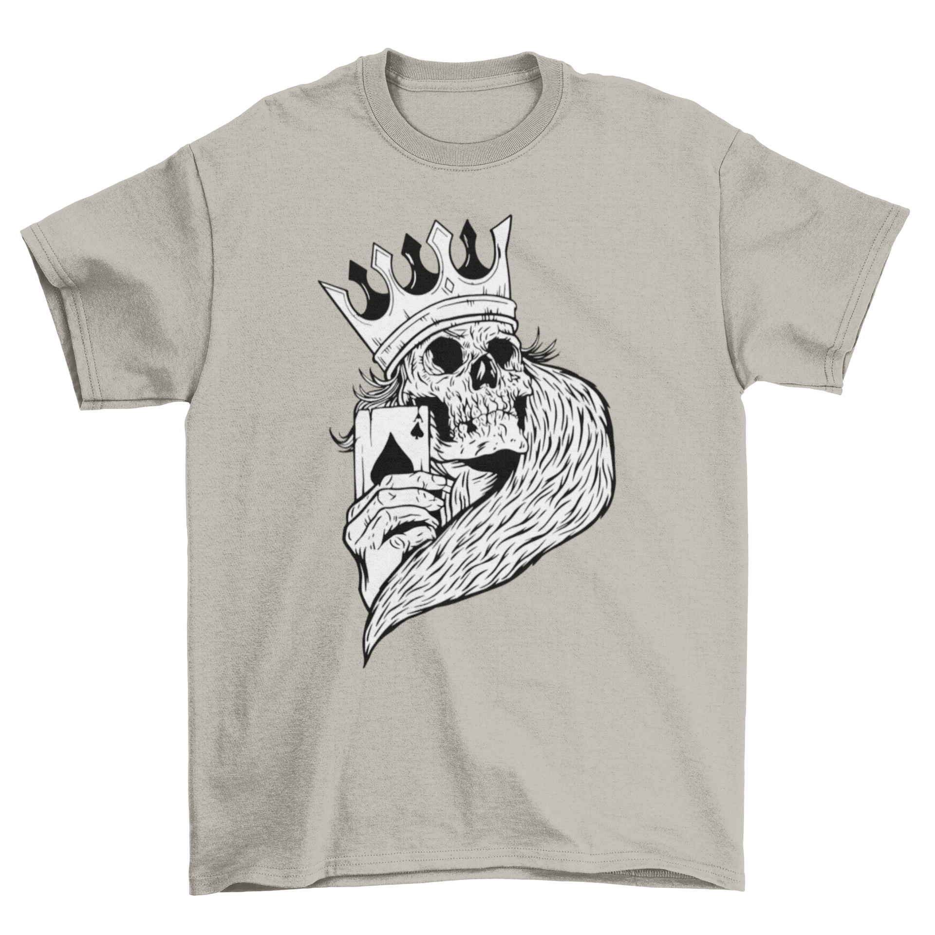 Skeleton King Poker T-shirt featuring a skeleton king holding an ace of spades in a bold design.