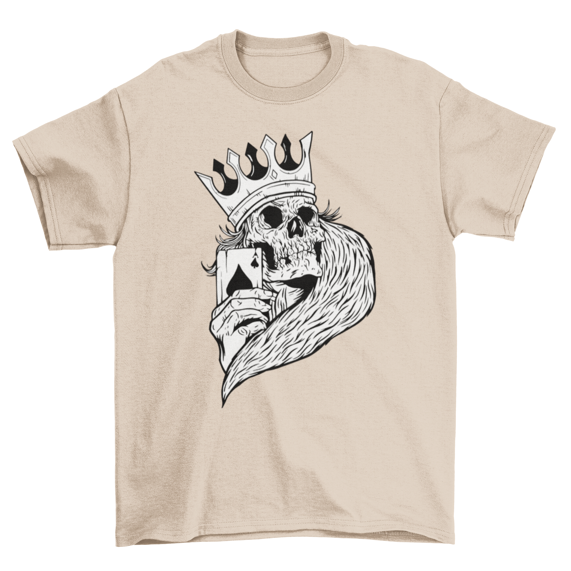 Skeleton King Poker T-shirt featuring a skeleton king holding an ace of spades in a bold design.