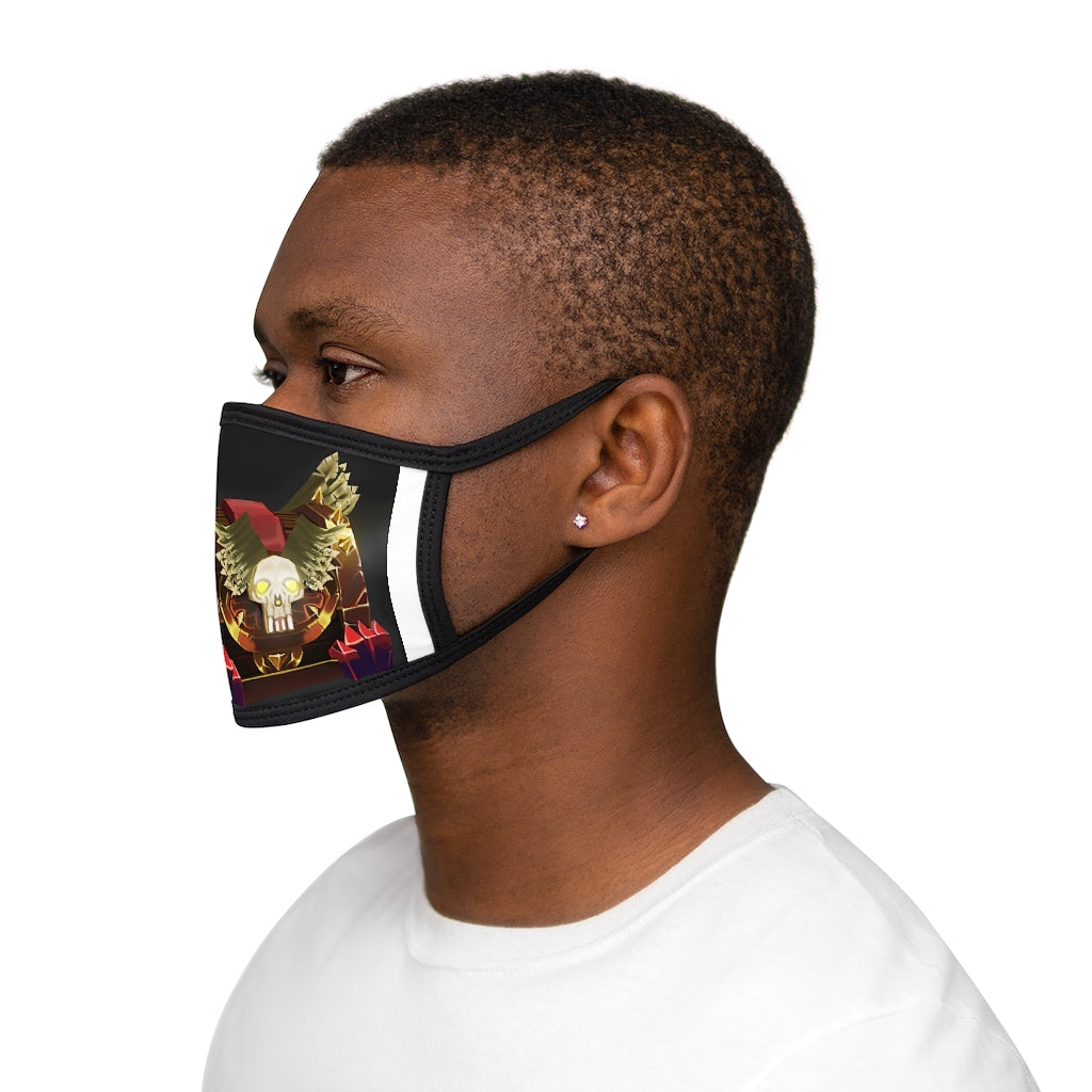 Skeleton Shield Mixed-Fabric Face Mask featuring a unique skeleton design with a black outer edge and earloops.