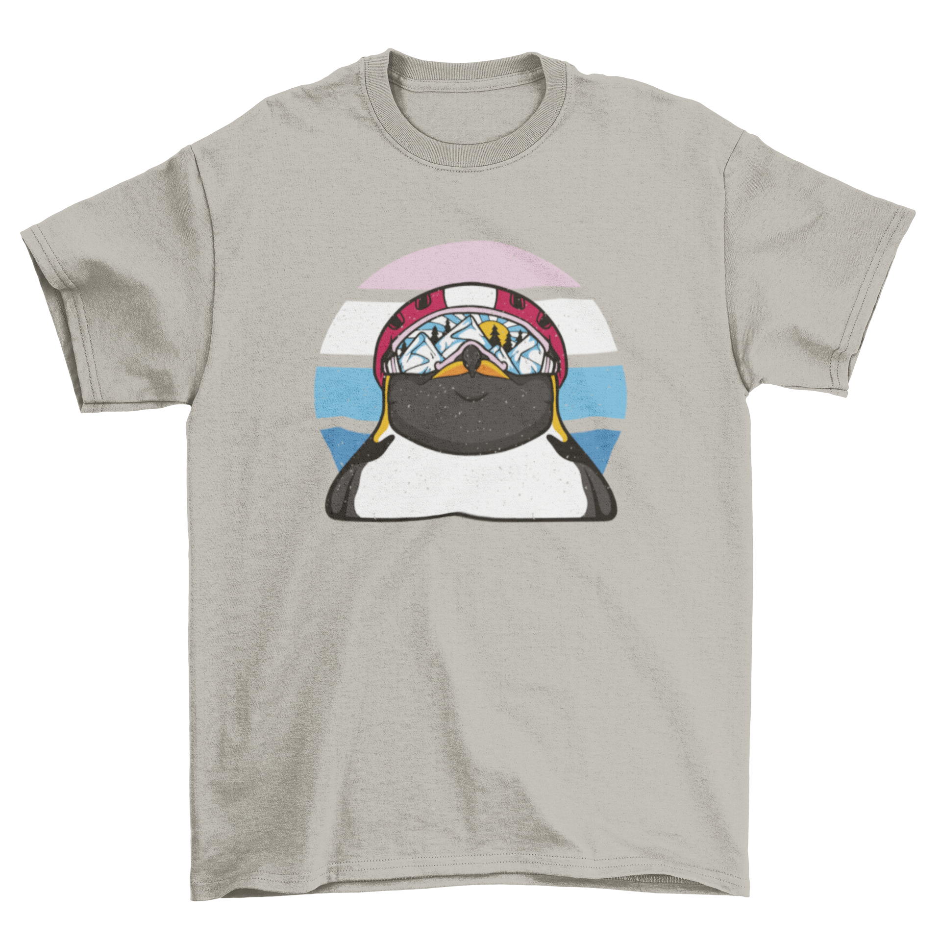 A stylish Ski Penguin T-shirt featuring a cute penguin dressed in ski attire, perfect for winter enthusiasts.