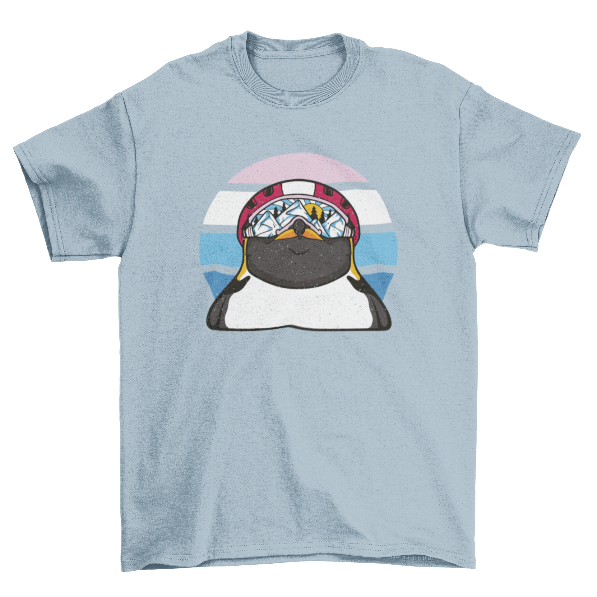 A stylish Ski Penguin T-shirt featuring a cute penguin dressed in ski attire, perfect for winter enthusiasts.