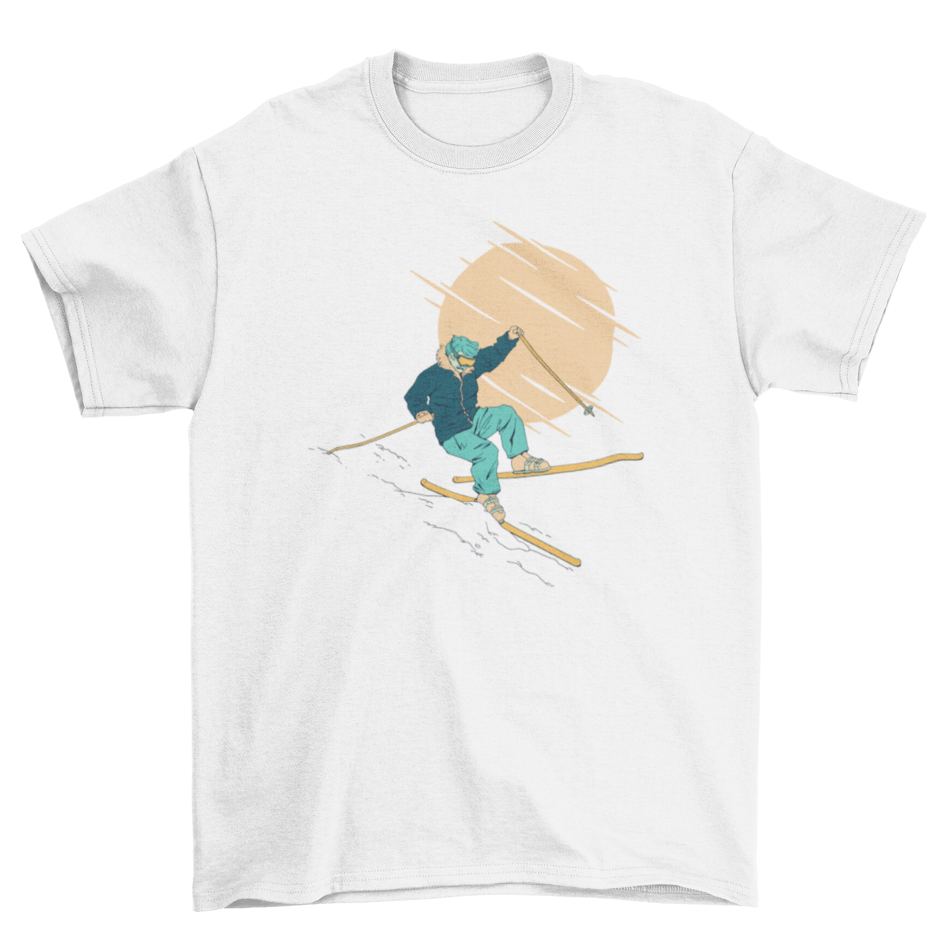 A stylish t-shirt featuring a graphic of a skier falling down while skiing, perfect for skiing enthusiasts.