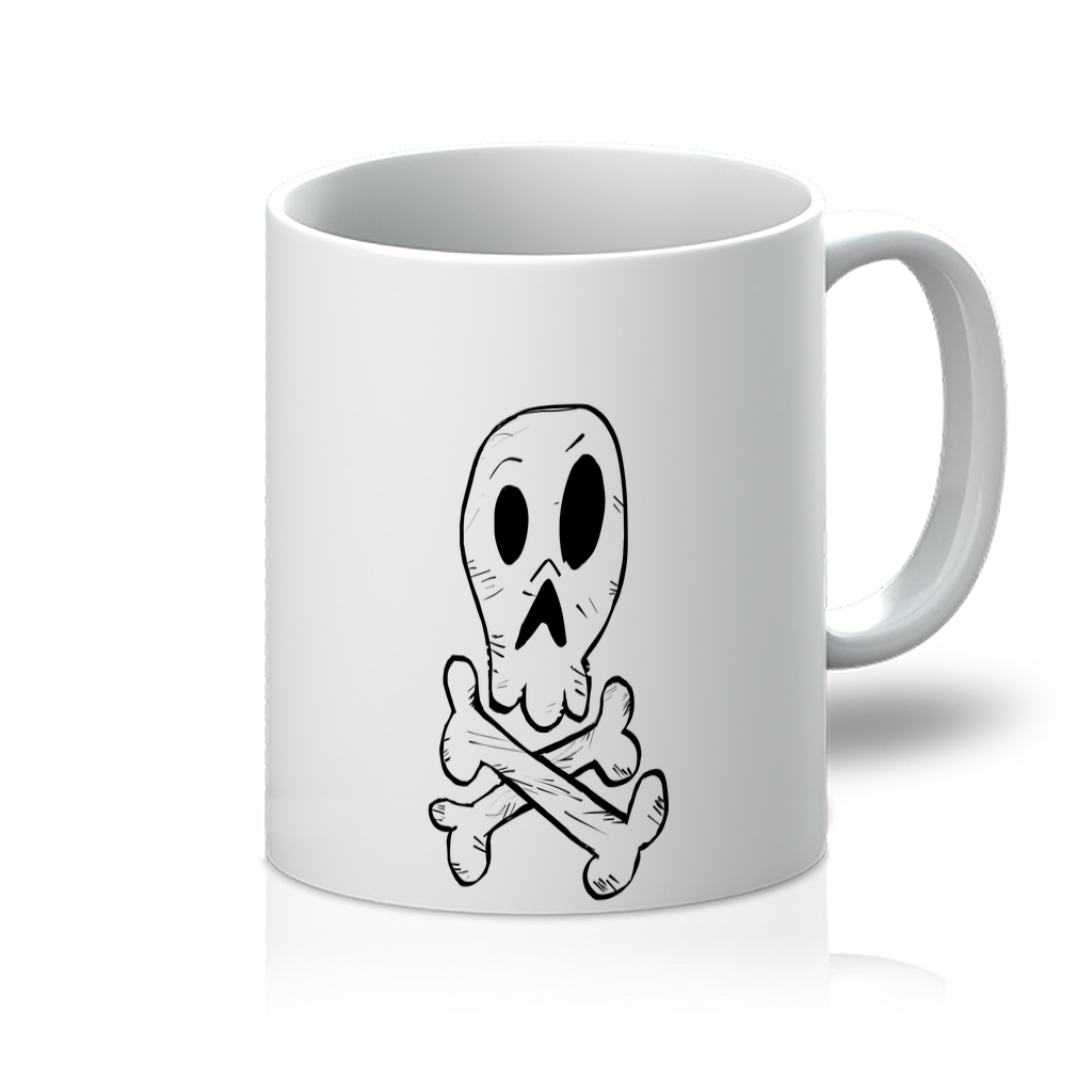 Skull and Cross Bones 11oz Mug featuring a vibrant design on a flawless white surface, ideal for coffee or tea.