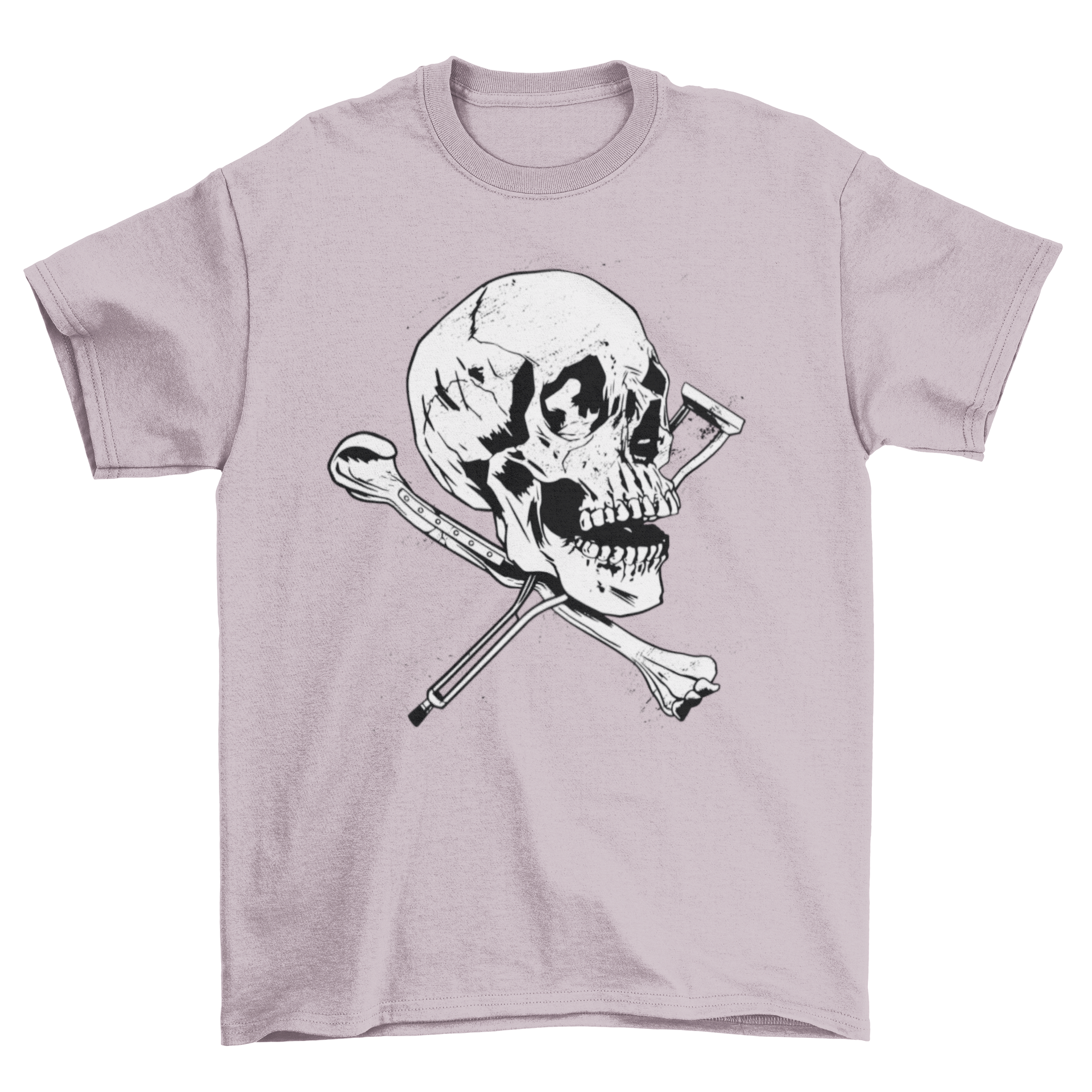 Skull Crutches T-shirt featuring a grunge skull design with a bone and crutch crossed underneath.