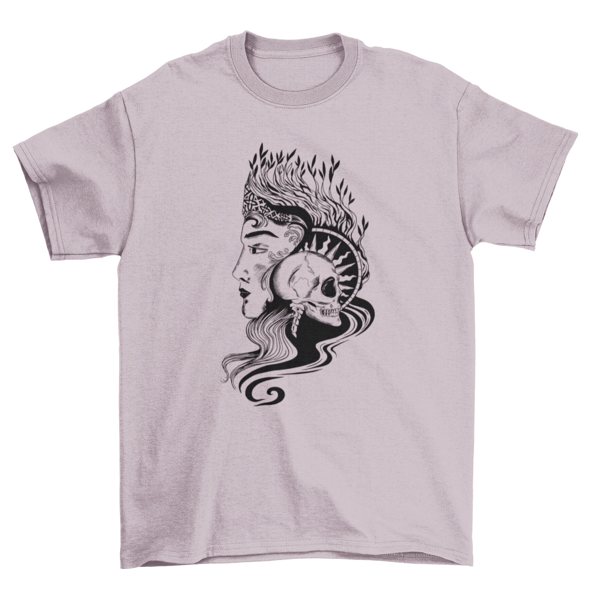 Skull Queen Dark Art Nouveau T-Shirt featuring a crowned woman and skeleton design.