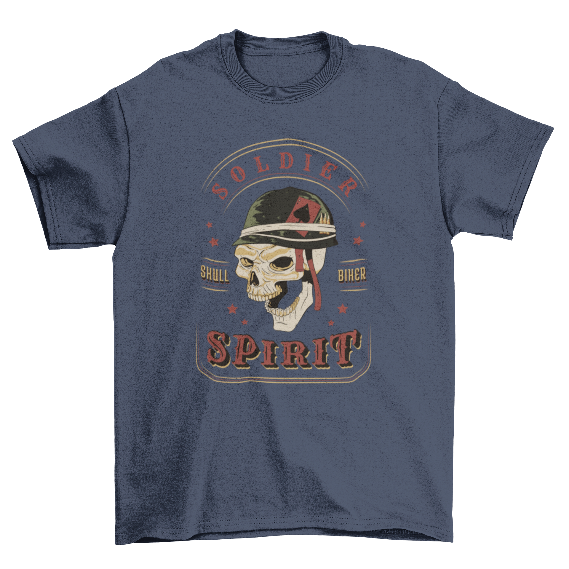 Skull Soldier T-Shirt featuring a detailed skull illustration and 'Soldier Spirit' caption, perfect for casual wear.