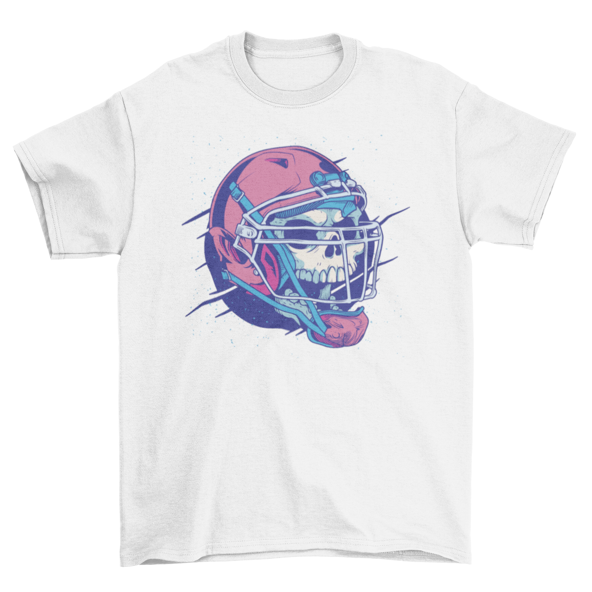 A stylish t-shirt featuring a skull wearing an American football helmet, perfect for football fans.