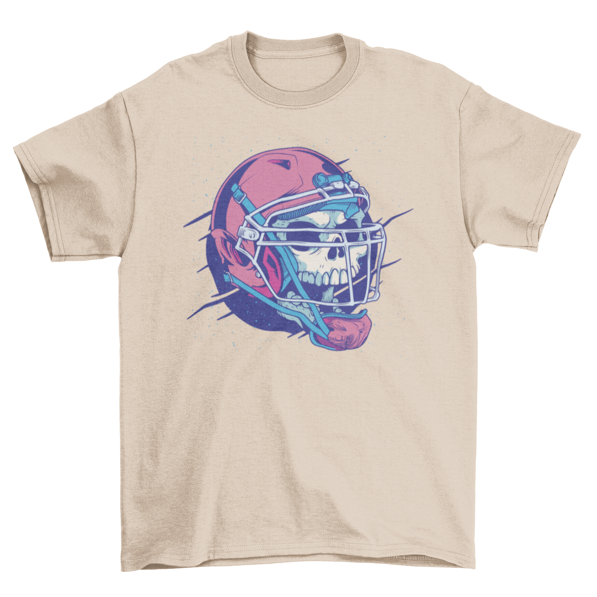 A stylish t-shirt featuring a skull wearing an American football helmet, perfect for football fans.